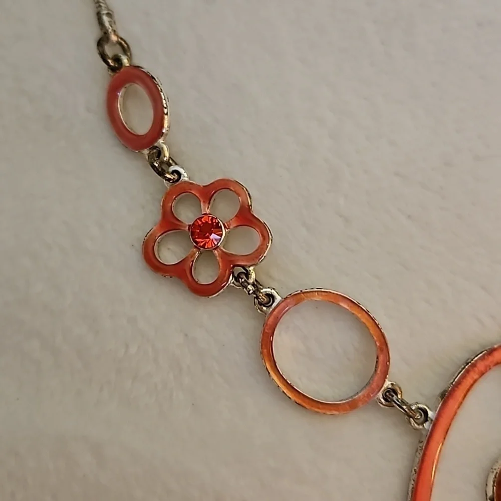 3/$30 Vintage Pink Floral Circles Snake Chain Necklace